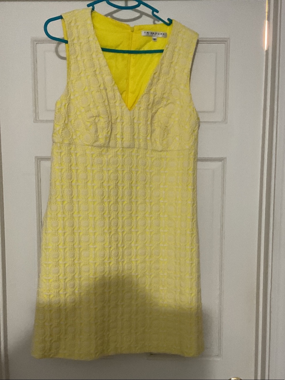 Trina Turk Bright Yellow Textured V-Neck Sheath Dress size 10